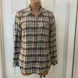 Horny Toad Navy Green White Plaid Long Sleeve Shirt S Small